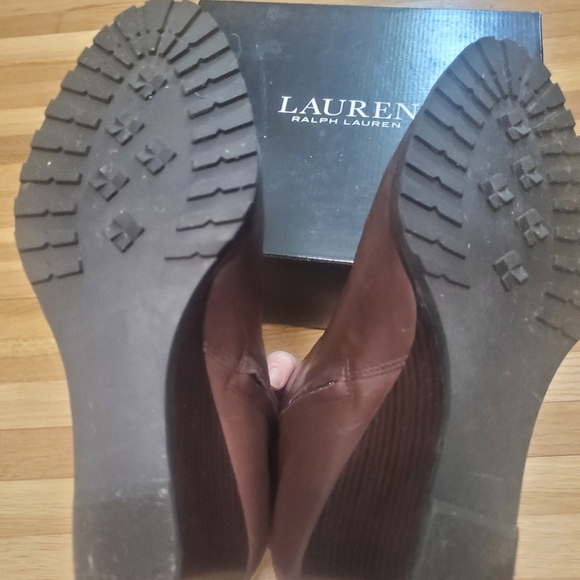 Ralph Lauren Shaley wedge booties espresso brown leather - Picture 6 of 8